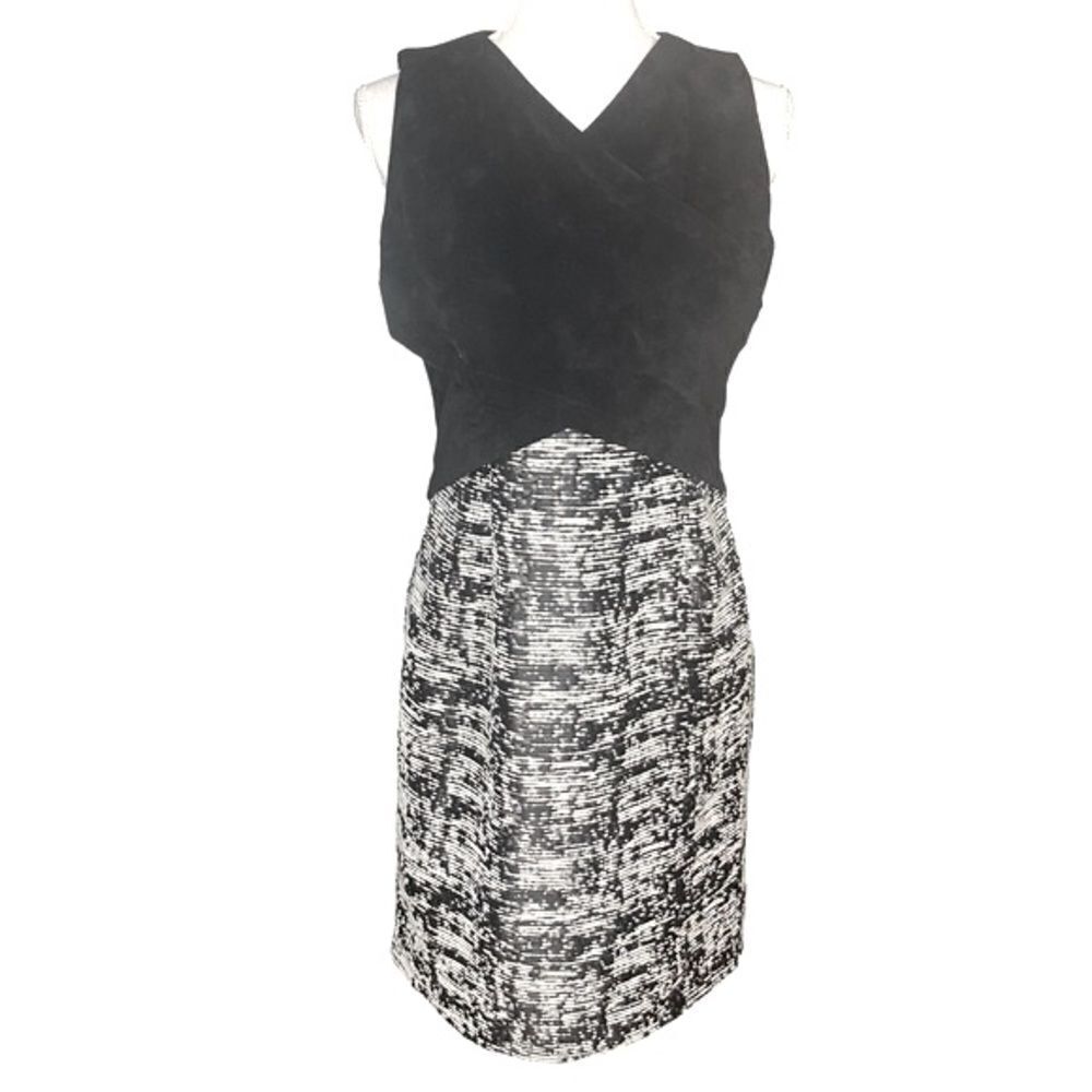 Calvin Klein Wm’s Sz 10P Black Faux Suede Tweed Fitted Lined Sheath Midi Dress